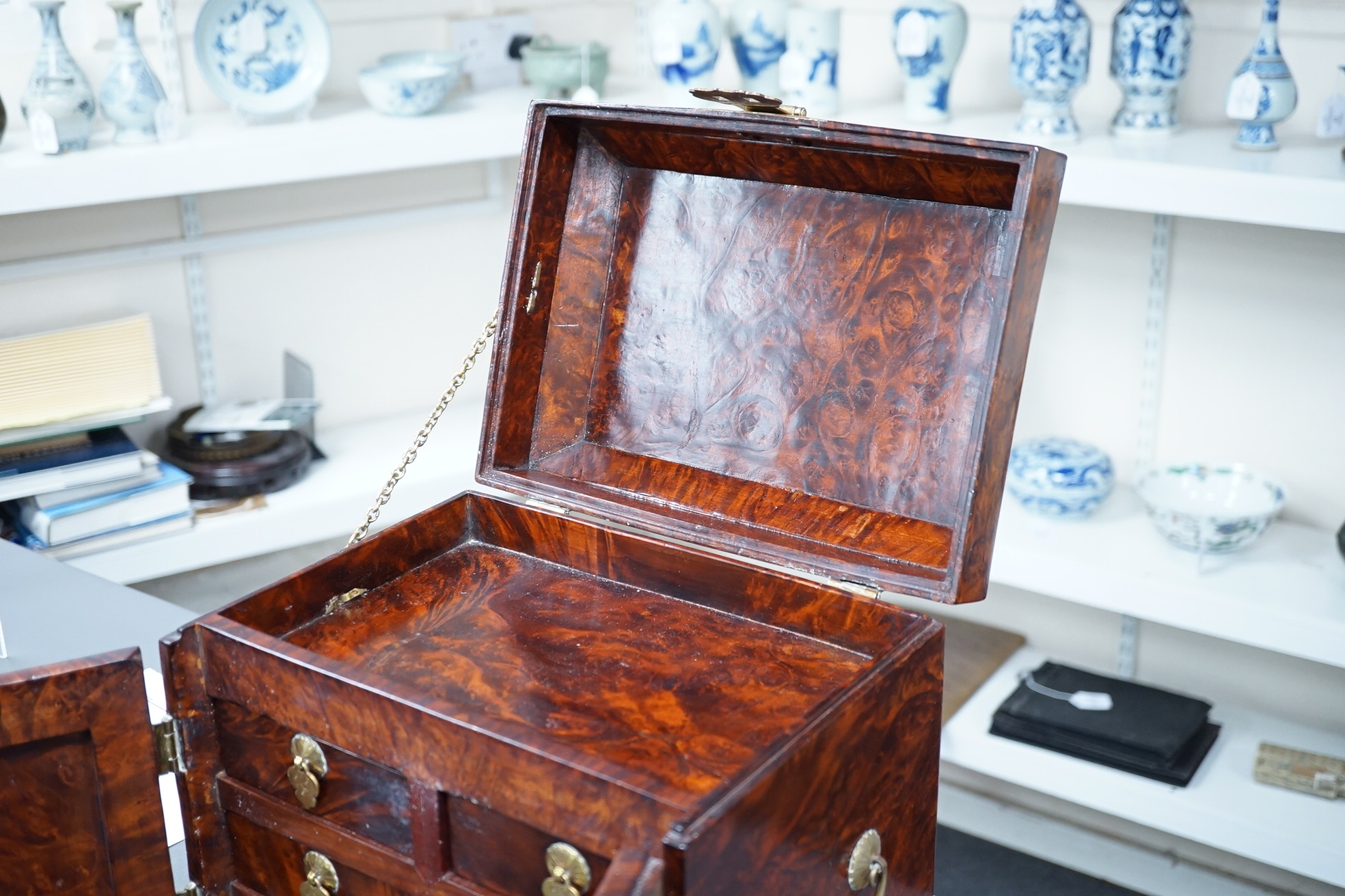 A Chinese burrwood scholar's cabinet, 19th century